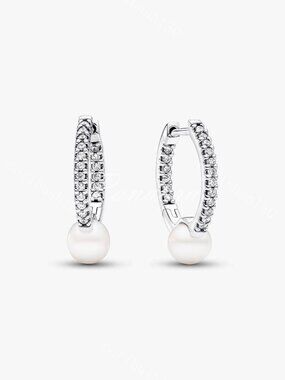 Pandora Treated Freshwater Cultured Pearl & Pavé Hoop Earrings